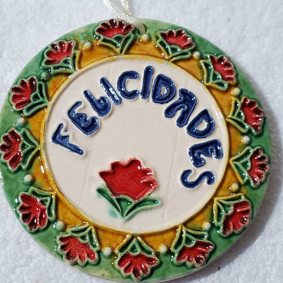 Felicidades Handpainted Botanicals Tile Ornament - Picture 2 of 6